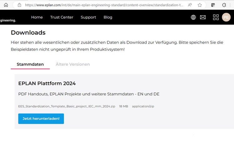 Screenshot Download Eplan Plattform 2024